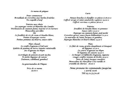 Menu de pâques à 39 € 